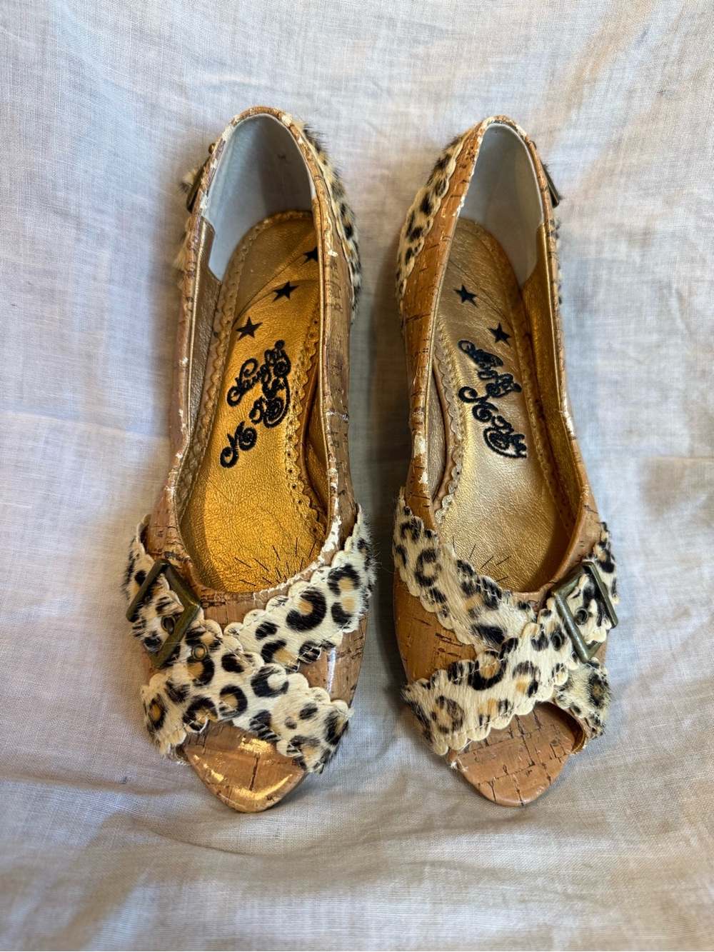 naughty monkey Gold Leopard Print Peep-Toe Heels